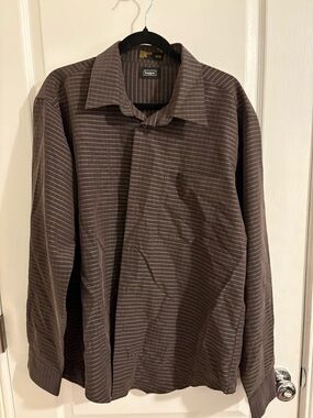 Haggar Brown Pinstripe Button-Up Shirt